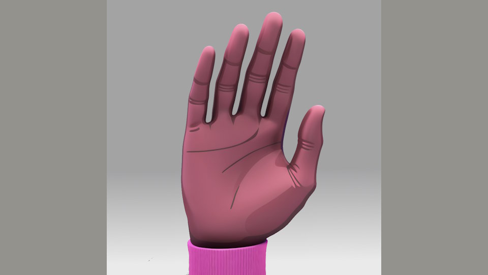 Eine 3D-Hand, neutraler Hintergrund