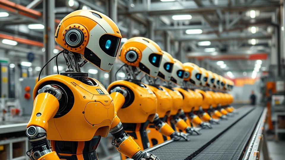 Roboter am Fließband in einer Produktionshalle