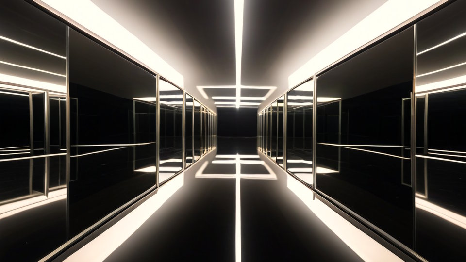 Ein surreales, KI-generiertes Bild von mehreren reflektierenden Spiegelflächen